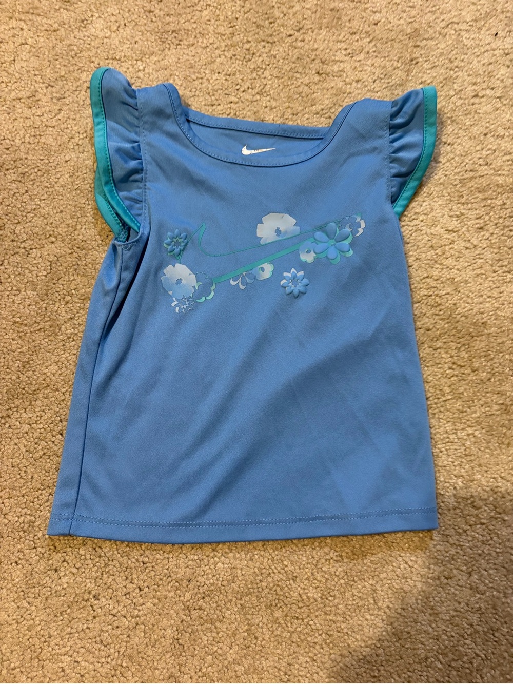 Nike Blue Floral Logo Short Sleeve Tee with Teal Trim